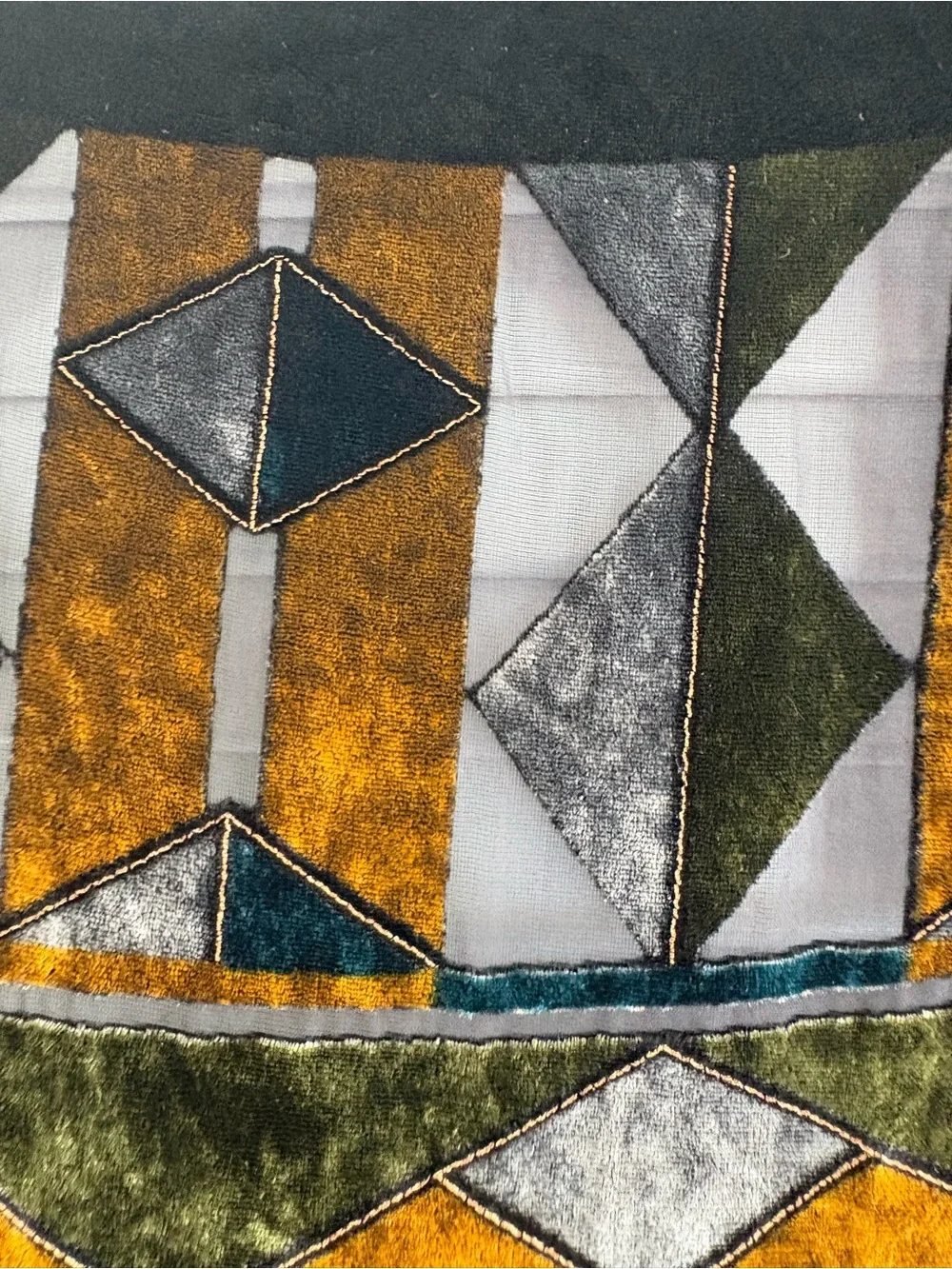 Geometric Velvet Patchwork Scarf Jewel Tone Art Deco Style 13” x 57.5”